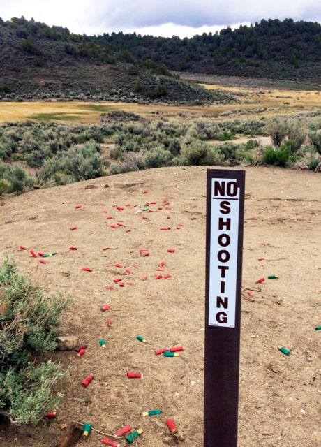 On May 22, volunteers from Patagonia’s Reno, Nev. Service Center helped clean up the area off Jack Sawyer Road near Travertine Hot Springs in Bridgeport. The area was littered with shell casings, old targets and trash. “This is what the power of partnership is capable of,” said Jeff Hunter of the Bodie Hills Conservation Partnership. Other partners included the BLM and the Bridgeport Indian Colony.