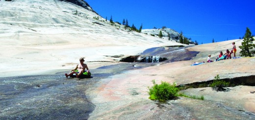 Locals ride the Yosemite waterslides in Upper Tenaya Canyon. Photo courtesy of Katie Vane.