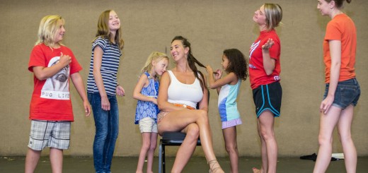 Tanya Zaleschuk as Titania surrounded by her adoring fairies (Zevin Crockett, Brittany Ivanitski-Kiebach, Zina Crockett, Maya Johnson, Anna Cady, Khylie Small). Photo courtesy: SCT.