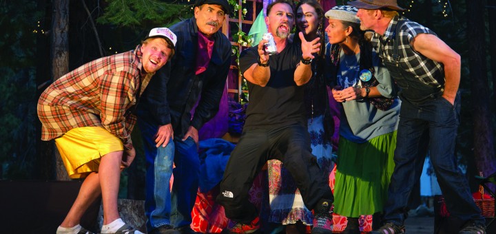 A (Mammoth) Midsummer Night’s Dream plays 6 p.m. nightly through Sunday at Sam’s Wood Site. Above: The “Mechanicals” rehearse the play within a play (Nic Vandyke, Michael Aguirre, Jason Crockett, Alexandre Brown, Marlene Piper, Mike Dostrow). Photo courtesy: Sue Morning.
