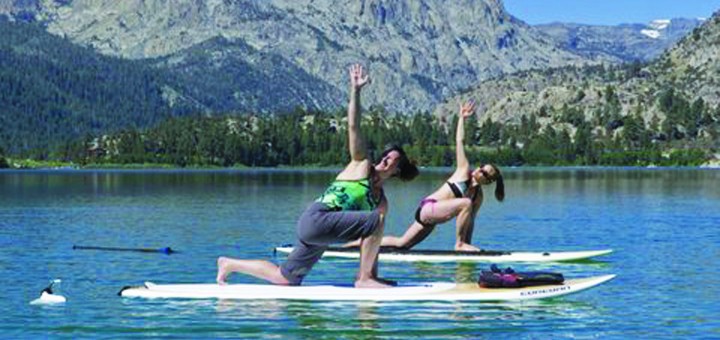 Stand up paddle board yoga at June Lake. Photo courtesy: Bryan Thomson.