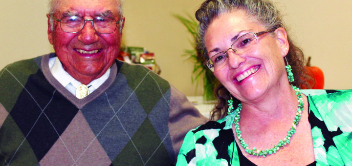 Augie Hess and daughter Heidi at his 100th birthday party Monday in Lee Vining. Photo courtesy: Sheet staff.