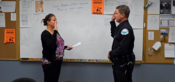 On October 1, 2014, the newest member of the Mammoth Lakes Police Department was sworn in by Police Chief Dan Watson. Officer Robin Henry will fill the vacancy created by the retirement of longtime MLPD Officer Luke Schwarzkopf, who will be retiring at the end of October.
