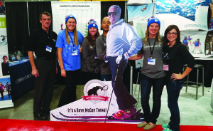 From left, Jeff Guillory, Shosh Cohen, Bethany McIntire, Jimmy Huh, Dave McCoy (cutout), Megan Wolniewicz, and Edina Ingram during Ski Dazzle in the Los Angeles Convention Center on Dec. 5. Photo courtesy: Dion Agee.