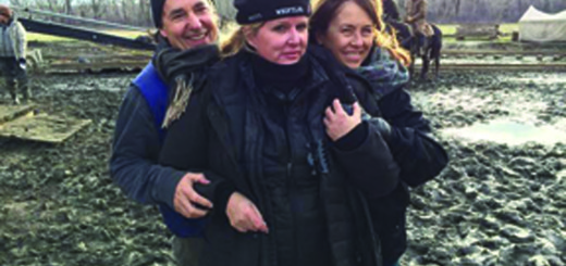 Hell on Wheels Showrunner John Wirth with Director Dennie Gordon and wife Gail Matthius Wirth on set in Calgary, Canada. Photo courtesy: John Wirth.
