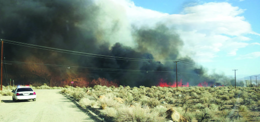 This shot of the Round Fire from Boundary Road (County Line) was taken at 2:45 p.m. on February 6 by Danny Kerwin. Because there were felled trees from the windstorm which blocked egress in the other direction, he had to drive through the flames to safety. Photo courtesy: Kerwin.