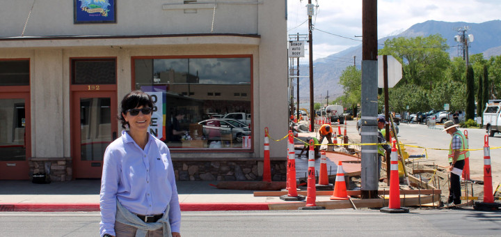 Blue Lupine owner Gale Wagner Lober stands in front of her health food store (with adjacent and soon-to-be completed Warren Street improvement project in the background).