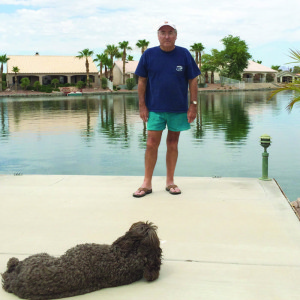 Buckman and Labradoodle Kobe, former Mammoth Properties greeter, at Buckman’s residence in Fort Mohave, Ariz. Photos courtesy: Sheet staff.